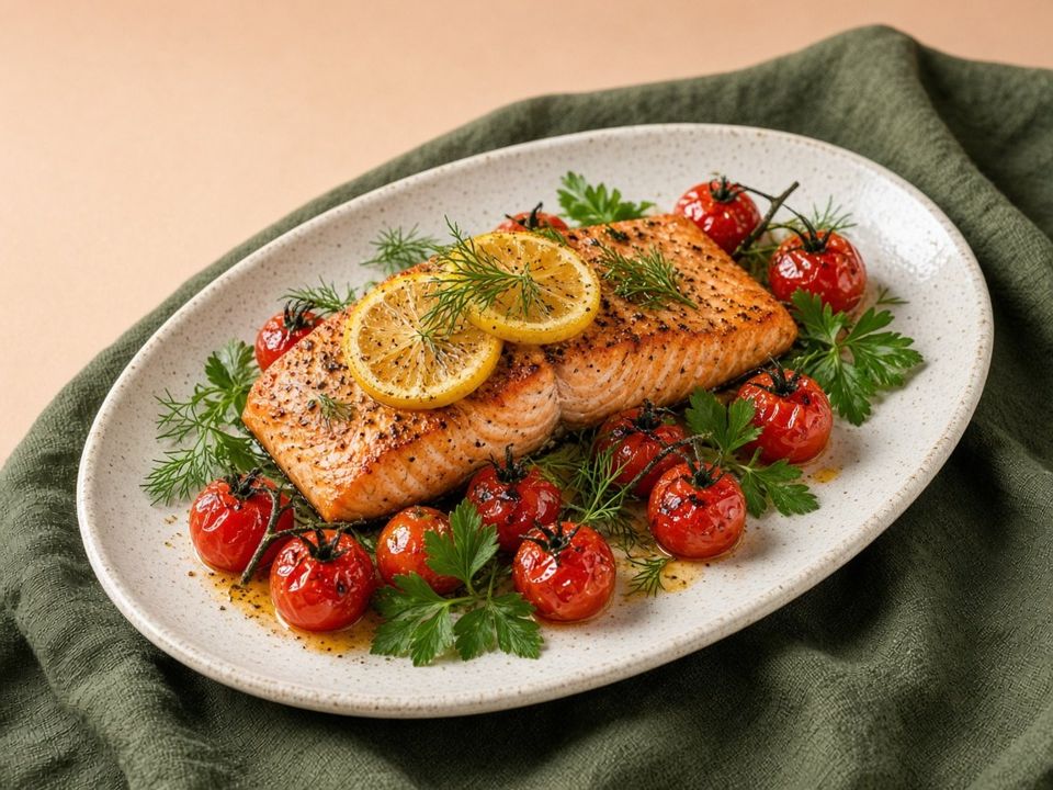 Salmon traybake with greens